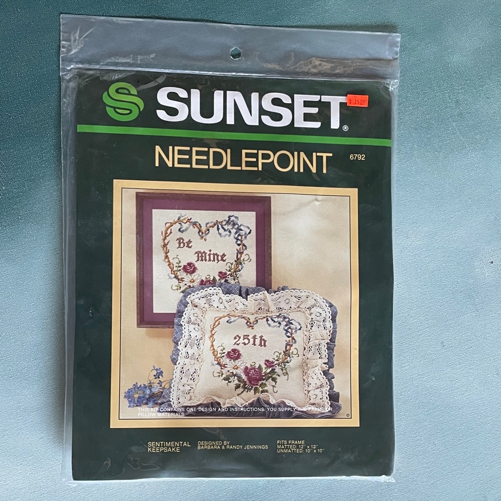 Sunset Needlepoint Kit Sentimental Heart Keepsake 10” by 10” Vintage 1984